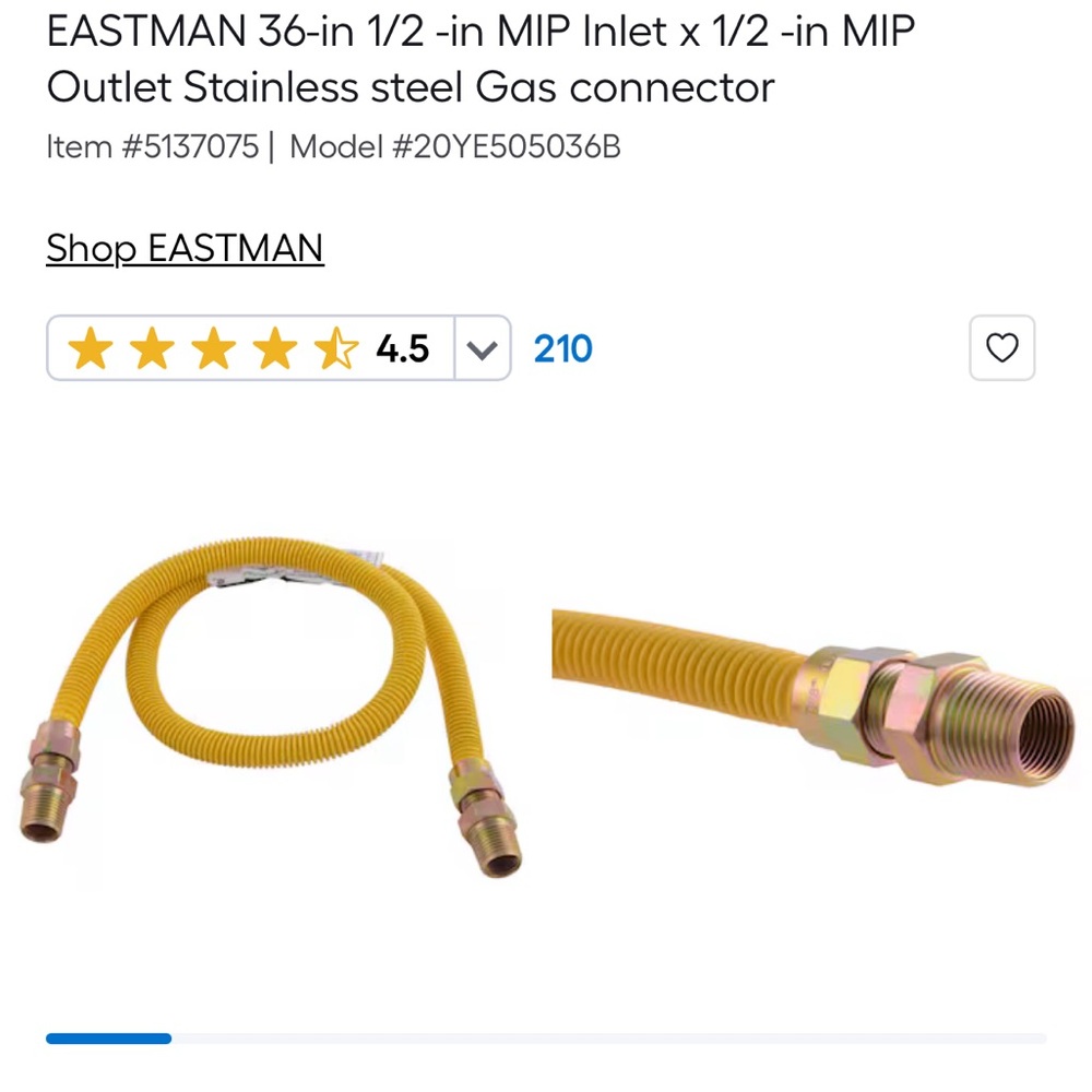 EASTMAN 36-in 1/2 -in MIP Inlet x 1/2 -in MIP Outlet Stainless steel Gas connect